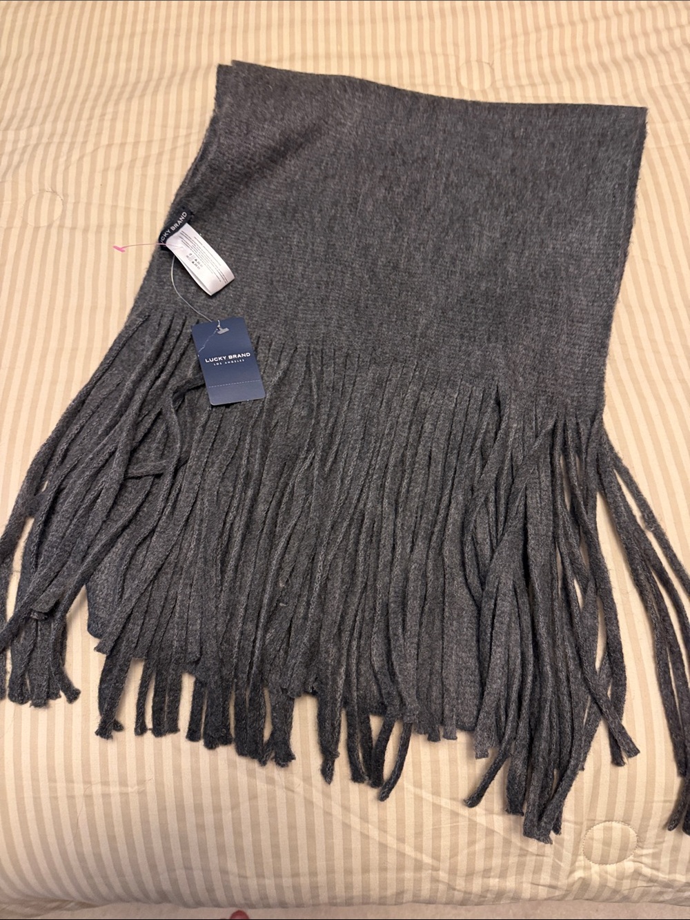 Lucky Brand Charcoal Gray Fringe Scarf